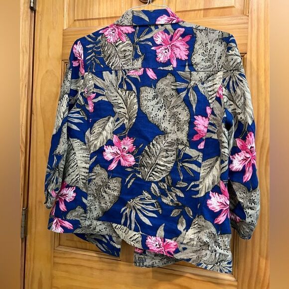 Chico’s size 1 gorgeous pink & blue floral linen jacket - Picture 6 of 7